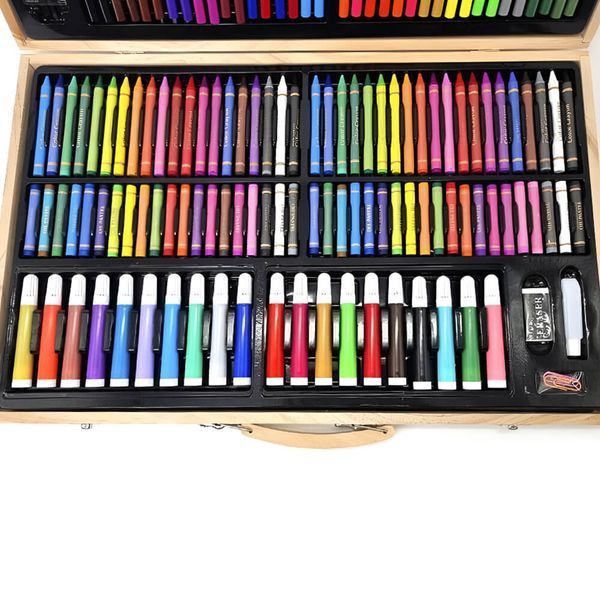 Дитячий художній набір для малювання та творчості на 220 предметів у дерев'яному кейсі D093033 фото