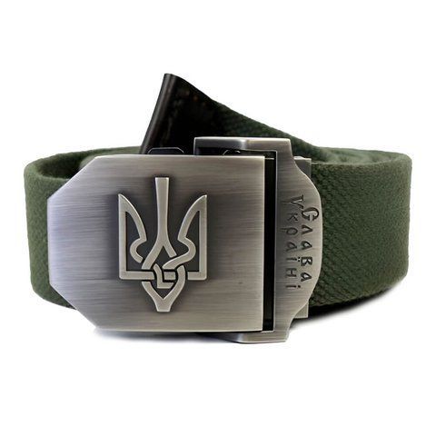 Практичний ремінь &laquo;Слава Україні&raquo; з пряжкою Тризуб &mdash; Колір Олива (Olive) СК678Ук фото