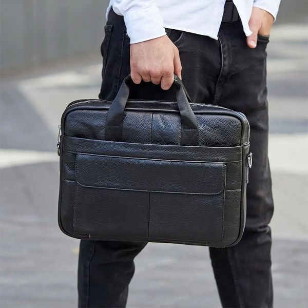Чоловіча шкіряна сумка для ноутбука та документів Tiding Bag 143412 &mdash; Чорна D092859 фото