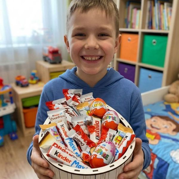 Великий подарунковий бокс Kinder Egg: Набір солодощів у дерев&rsquo;яній формі яйця D092864 фото