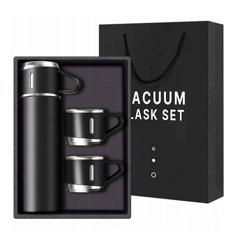 Подарунковий набір Vacuum Flask Set 3в1: Термос 500 мл із вакуумною ізоляцією та 3 чашками, чорний D092866 фото