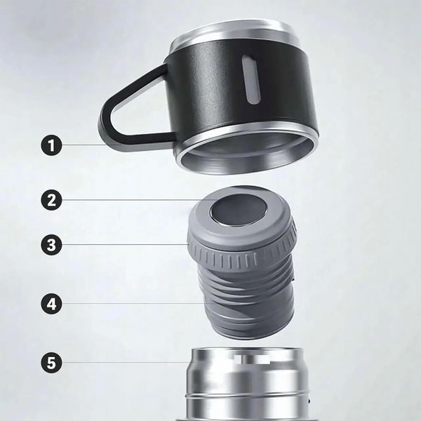 Подарунковий набір Vacuum Flask Set 3в1: Термос 500 мл із вакуумною ізоляцією та 3 чашками, чорний D092866 фото