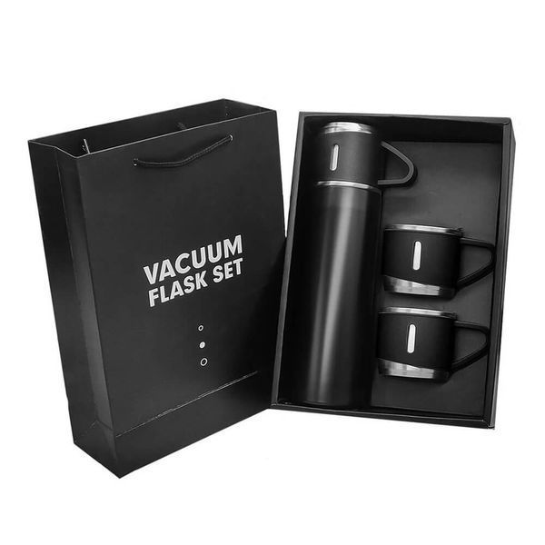 Подарунковий набір Vacuum Flask Set 3в1: Термос 500 мл із вакуумною ізоляцією та 3 чашками, чорний D092866 фото