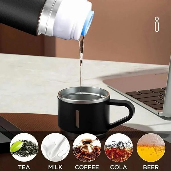 Подарунковий набір Vacuum Flask Set 3в1: Термос 500 мл із вакуумною ізоляцією та 3 чашками, чорний D092866 фото